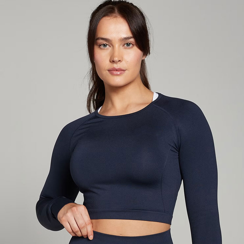 Seamless Long Sleeve Crop Top – Navy